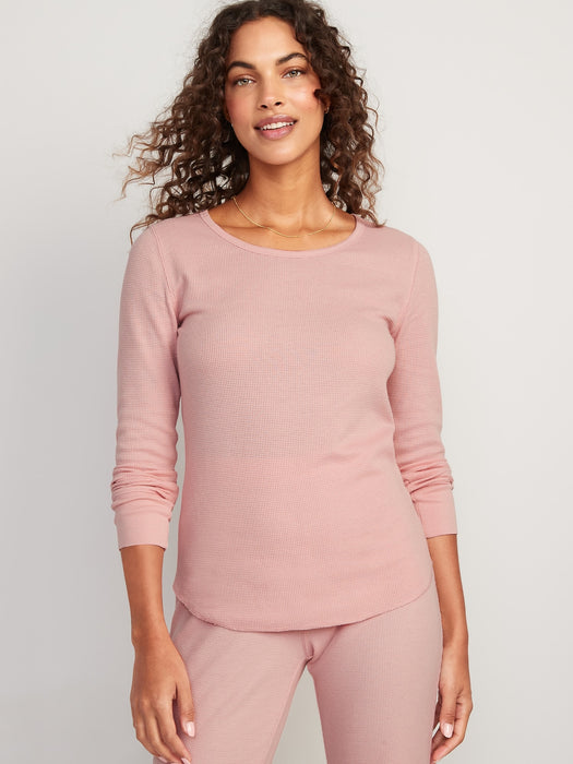 Printed Thermal-Knit Long-Sleeve Pajama Top for Women - Pink