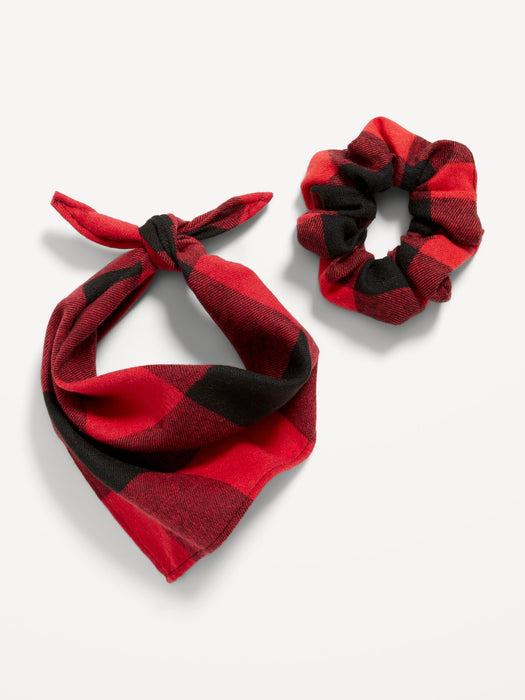 Matching Print Pet Bandana & Hair Scrunchie Set - Red