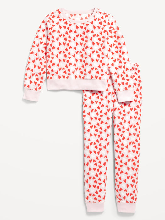 Matching Printed Microfleece Pajama Top & Joggers Set for Girls