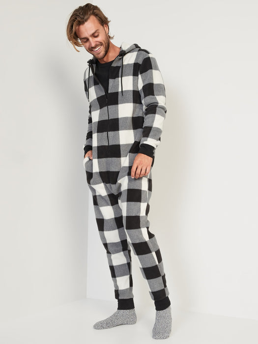 Gender-Neutral Matching Print Microfleece One-Piece Pajamas for Adults - Multi