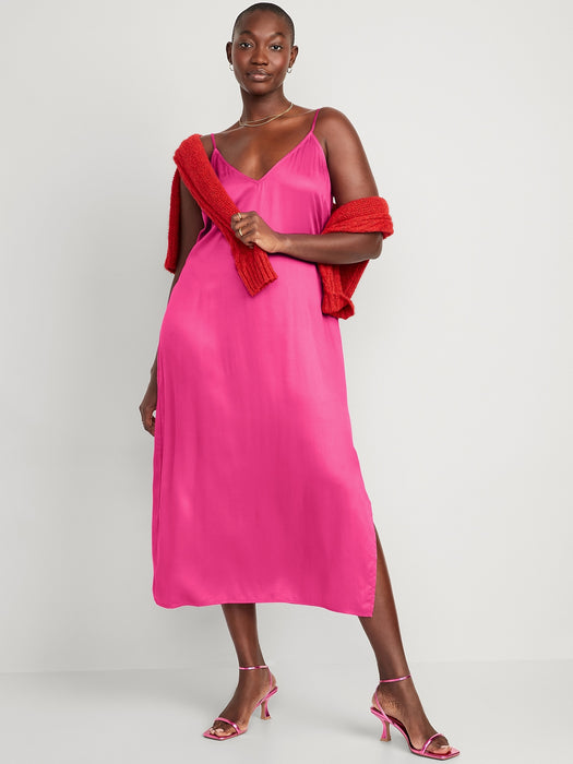 Satin Smocked Midi Slip Dress for Women