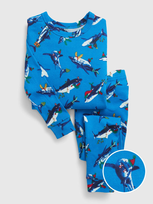 babyGap 100% Organic Cotton Holiday Shark PJ Set - tidal wave blue