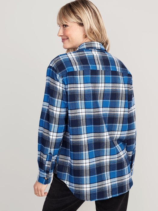 Long-Sleeve Plaid Flannel Boyfriend Tunic Shirt for Women