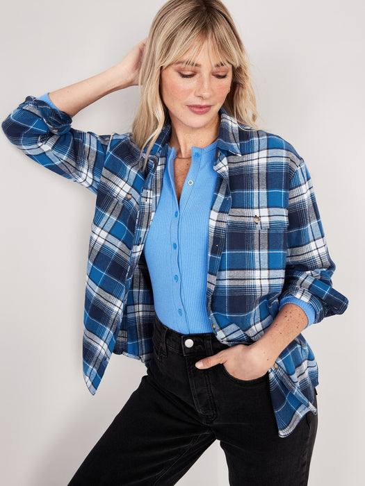 Long-Sleeve Plaid Flannel Boyfriend Tunic Shirt for Women