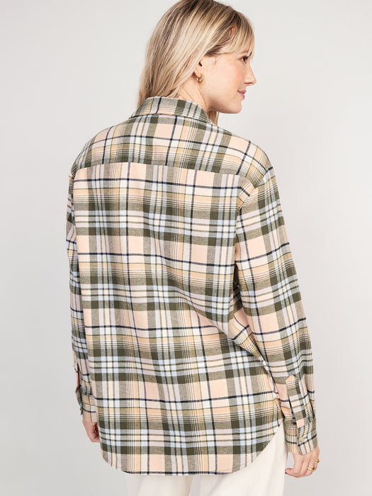 Long-Sleeve Plaid Flannel Boyfriend Tunic Shirt for Women