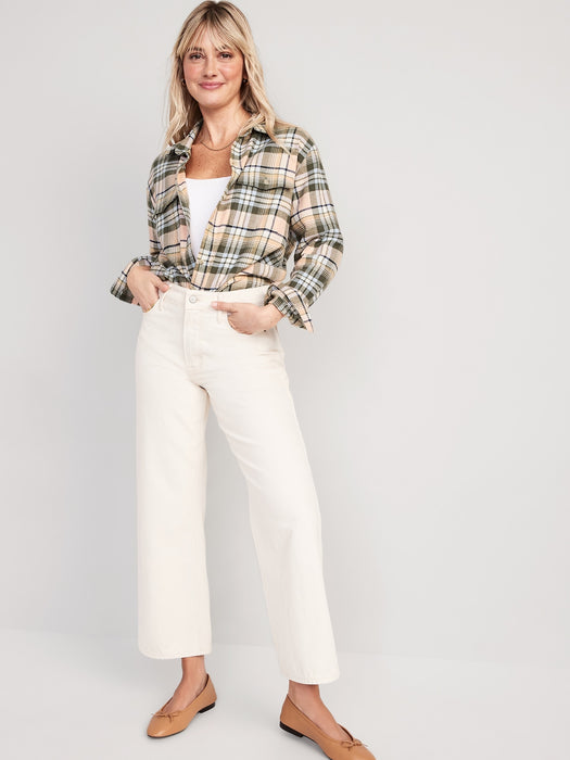 Long-Sleeve Plaid Flannel Boyfriend Tunic Shirt for Women