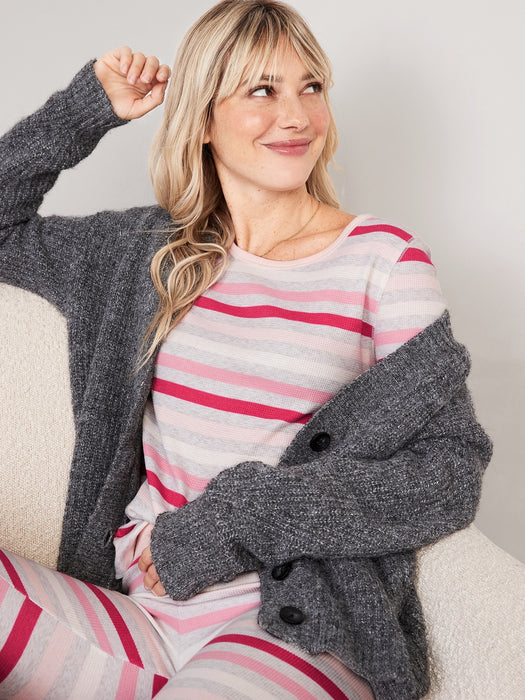 Printed Thermal-Knit Long-Sleeve Pajama Top for Women - Multi