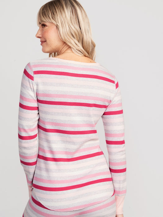Printed Thermal-Knit Long-Sleeve Pajama Top for Women - Multi