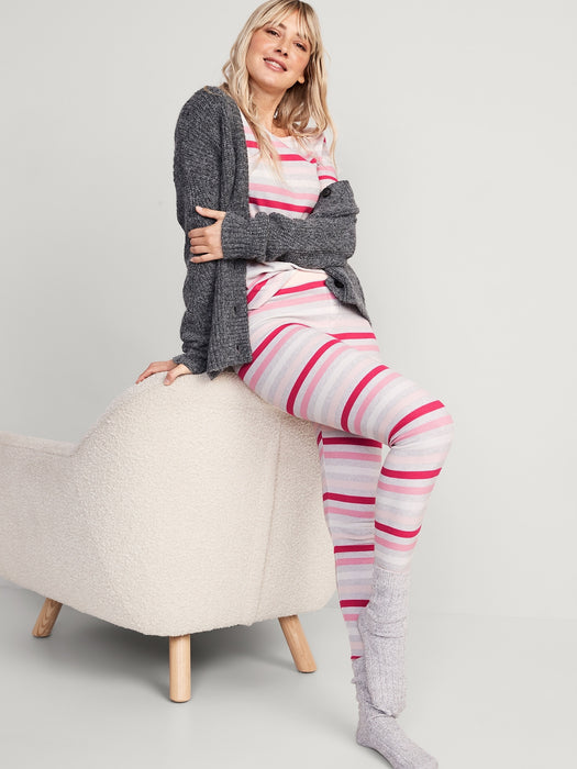 Matching Printed Thermal-Knit Pajama Leggings for Women - Pink
