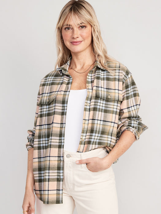 Long-Sleeve Plaid Flannel Boyfriend Tunic Shirt for Women