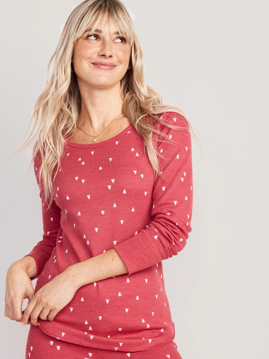 Printed Thermal-Knit Long-Sleeve Pajama Top for Women - Multi
