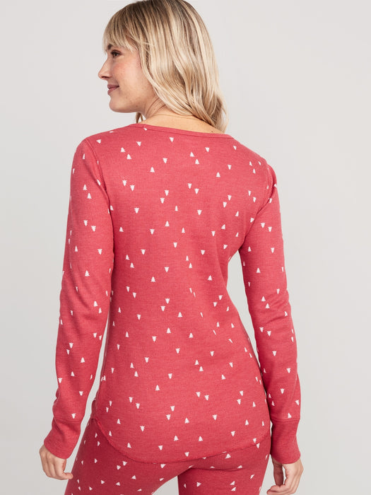 Printed Thermal-Knit Long-Sleeve Pajama Top for Women - Multi