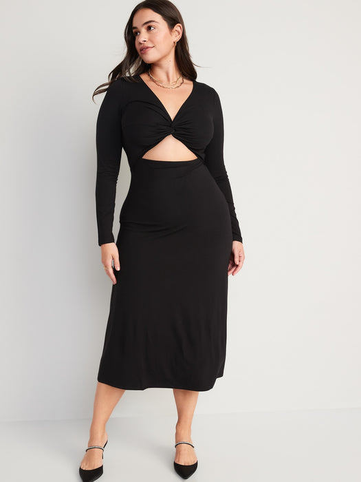 Fit & Flare Twist-Front Cutout Midi Dress for Women
