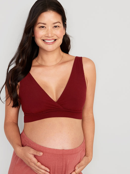 Maternity Sunday Sleep Rib-Knit Smocked-Back Bralette Top - Red