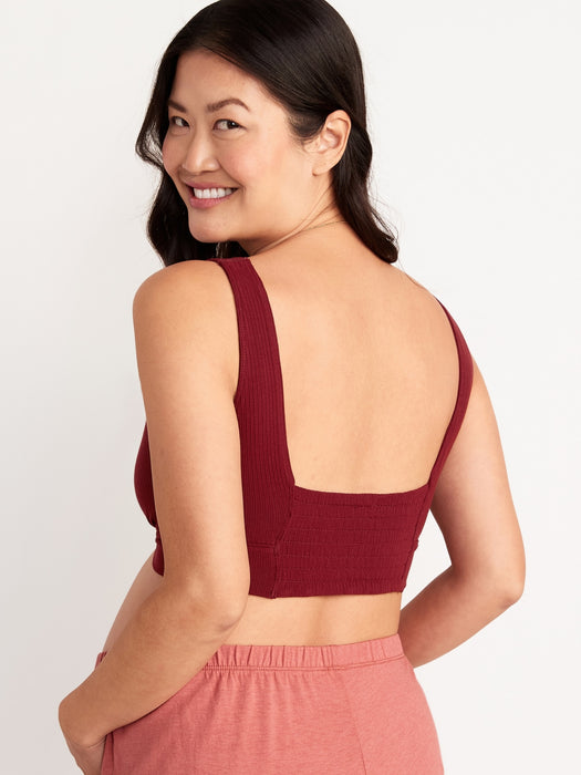 Maternity Sunday Sleep Rib-Knit Smocked-Back Bralette Top - Red