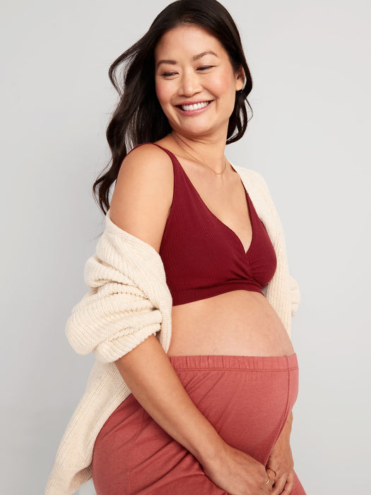 Maternity Sunday Sleep Rib-Knit Smocked-Back Bralette Top - Red