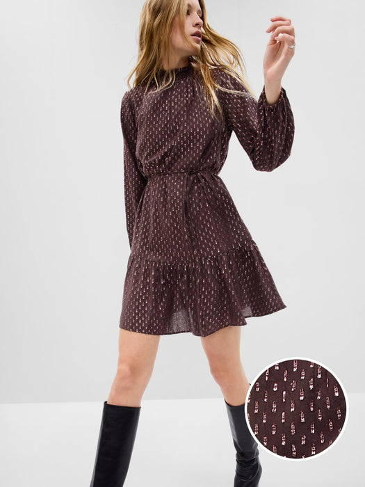 Mockneck Metallic Mini Dress