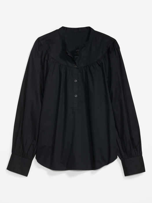 Puff-Sleeve Henley Shirt for Women