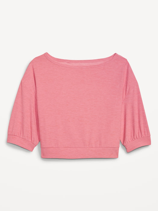 Breathe ON Cropped Elbow-Sleeve Performance Top for Women - Pink