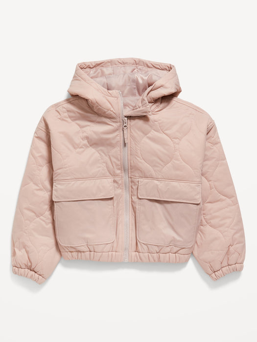Hooded Water-Resistant Quilted Jacket for Girls