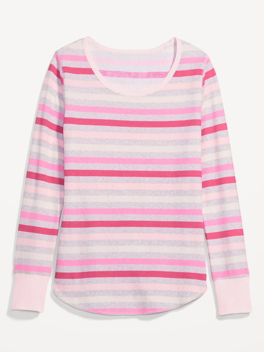 Printed Thermal-Knit Long-Sleeve Pajama Top for Women - Multi