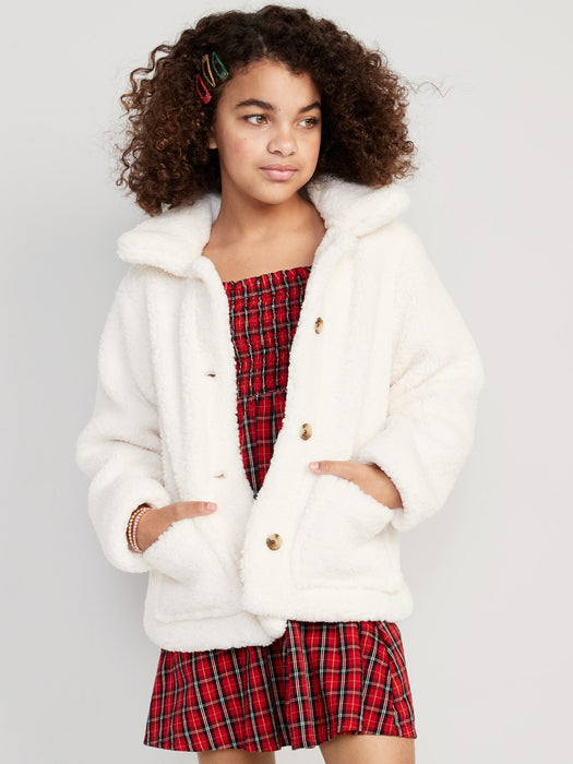 Cozy Sherpa Button-Front Jacket for Girls