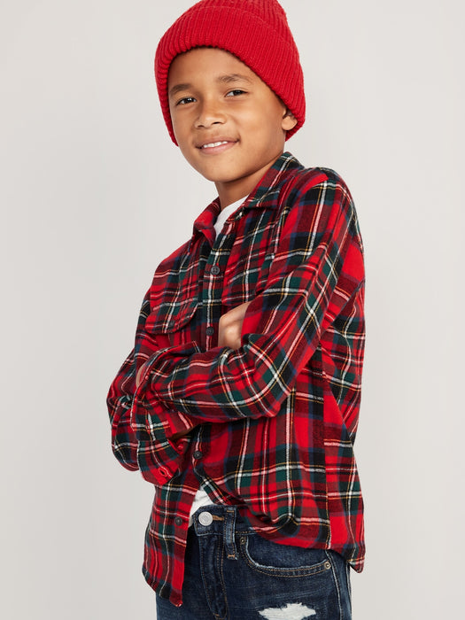 Plaid Flannel Utility Pocket Shirt for Boys - Red