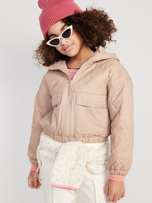 Hooded Water-Resistant Quilted Jacket for Girls