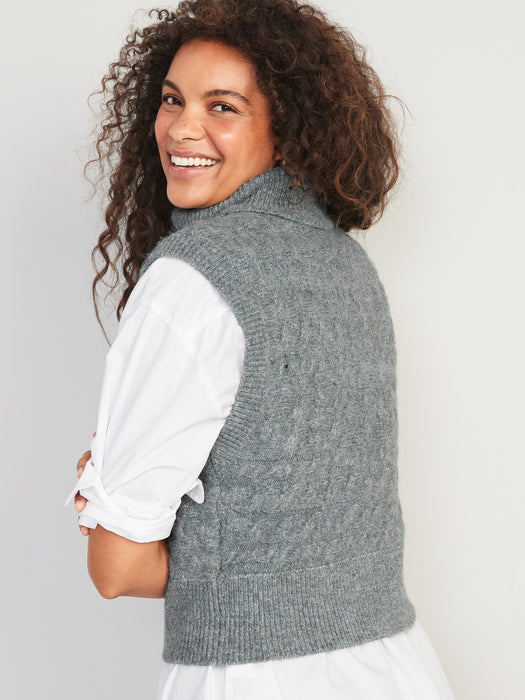 Sleeveless Cropped Cable-Knit Turtleneck Sweater for Women