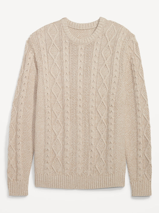 Cozy Cable-Knit Cotton Sweater for Men - Beige