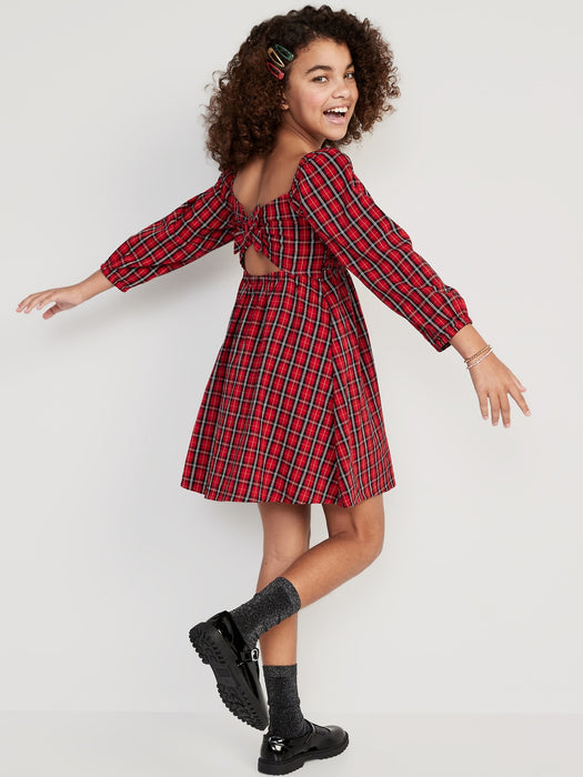 Long-Sleeve Smocked Plaid Fit & Flare Dress for Girls