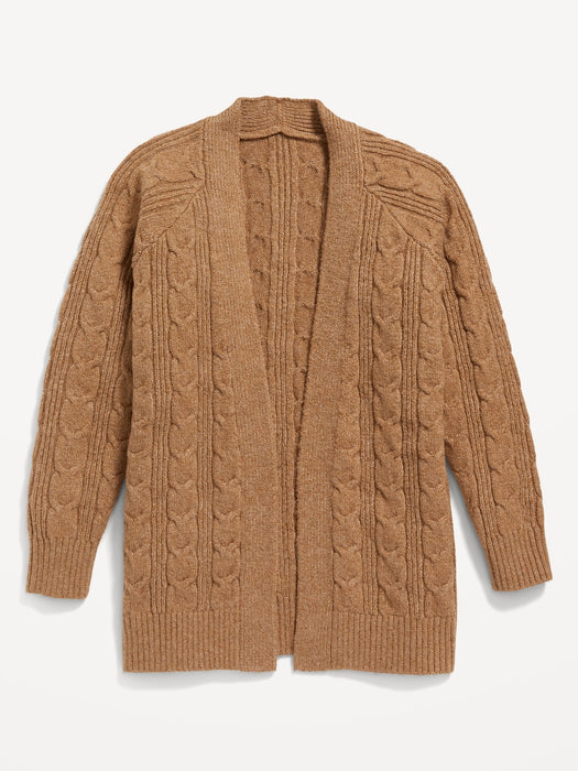 Cozy Cable-Knit Open-Front Cardigan Sweater for Girls - Brown