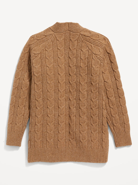 Cozy Cable-Knit Open-Front Cardigan Sweater for Girls - Brown