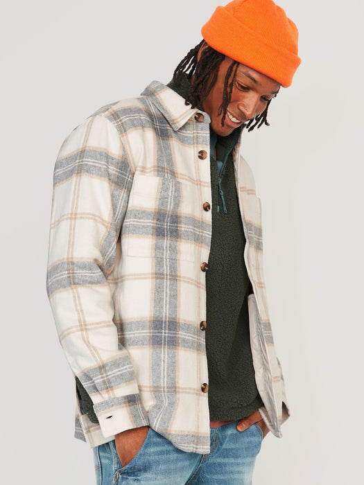 Soft-Brushed Plaid Shacket for Men - White