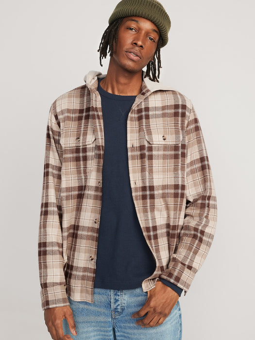 Hooded Soft-Brushed Flannel Shirt for Men