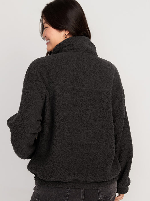 Maternity Cozy Sherpa Zip-Front Sweatshirt - Black