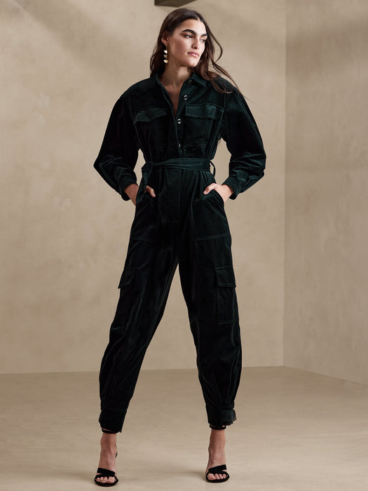 Lia Velvet Jumpsuit - GALACTIC GREEN