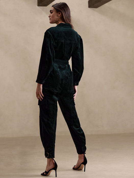 Lia Velvet Jumpsuit - GALACTIC GREEN