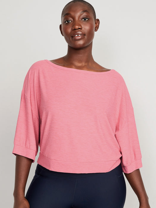 Breathe ON Cropped Elbow-Sleeve Performance Top for Women - Pink