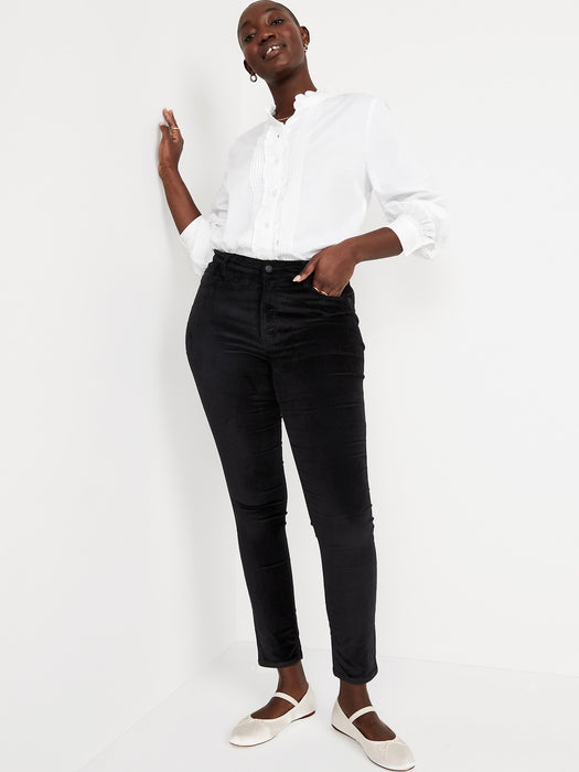 High-Waisted Rockstar Super-Skinny Velvet Pants for Women - Black