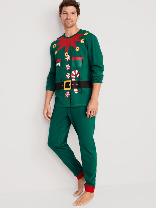 Matching Christmas Graphic Pajamas Set for Men - Green