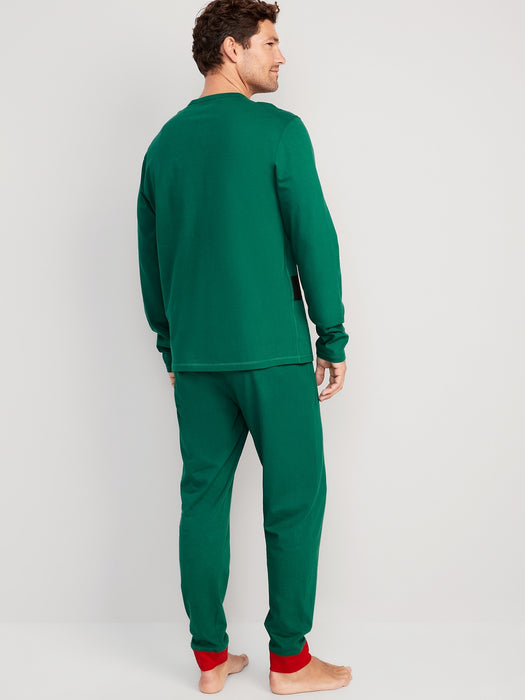 Matching Christmas Graphic Pajamas Set for Men - Green