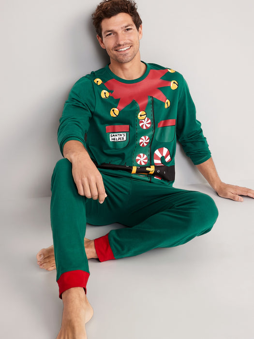 Matching Christmas Graphic Pajamas Set for Men - Green