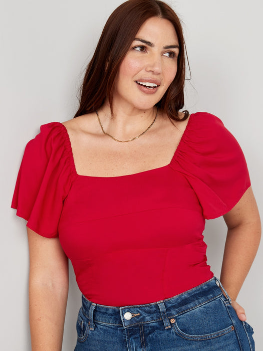 Flutter-Sleeve Smocked Top for Women