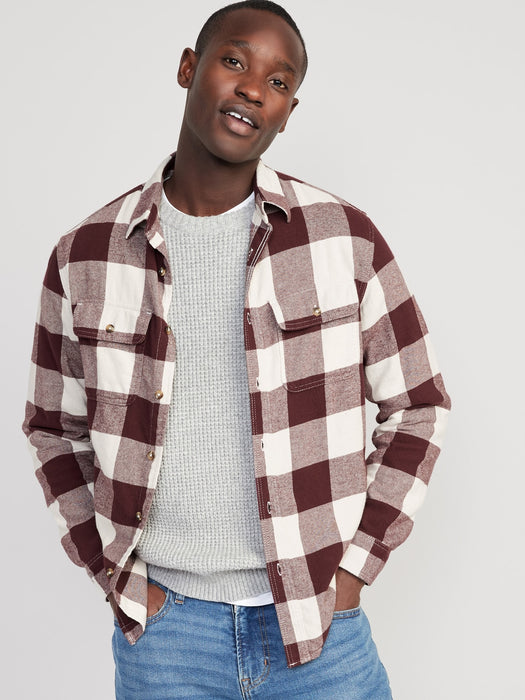 Regular-Fit Plaid Double-Brushed Flannel Shirt for Men