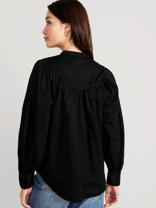 Puff-Sleeve Henley Shirt for Women