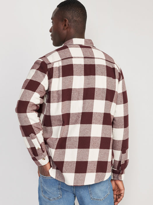 Regular-Fit Plaid Double-Brushed Flannel Shirt for Men