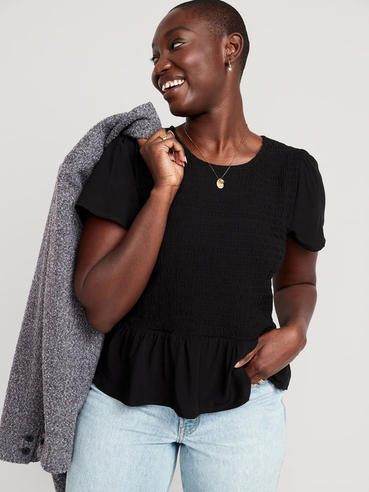 Flutter-Sleeve Smocked Peplum Blouse for Women