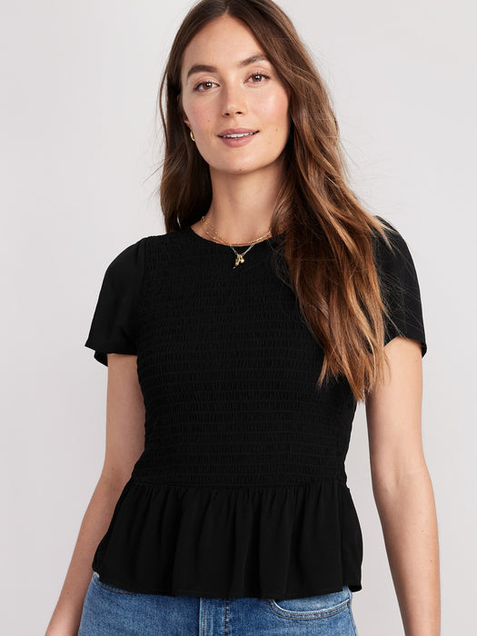 Flutter-Sleeve Smocked Peplum Blouse for Women