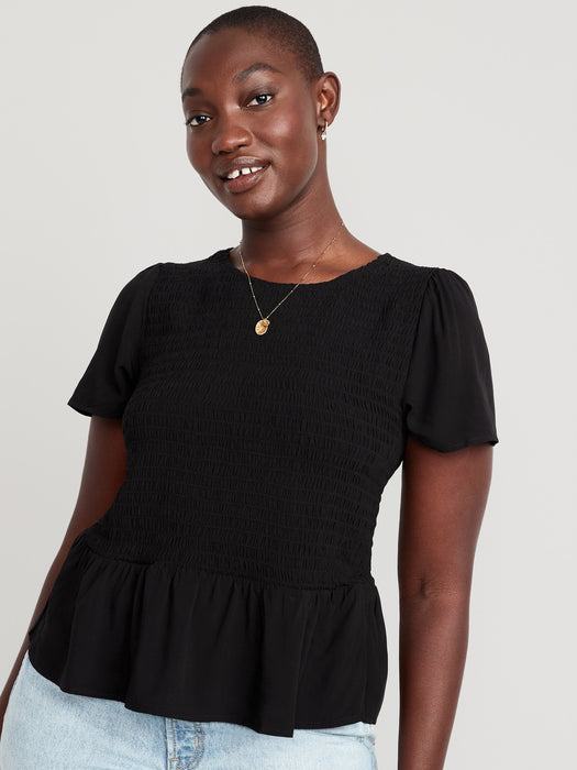 Flutter-Sleeve Smocked Peplum Blouse for Women